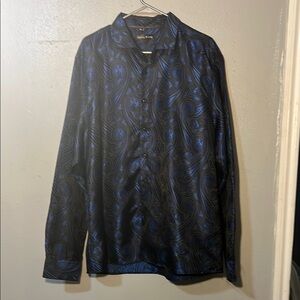 Barry.Wang Blue and Black Paisley Shirt